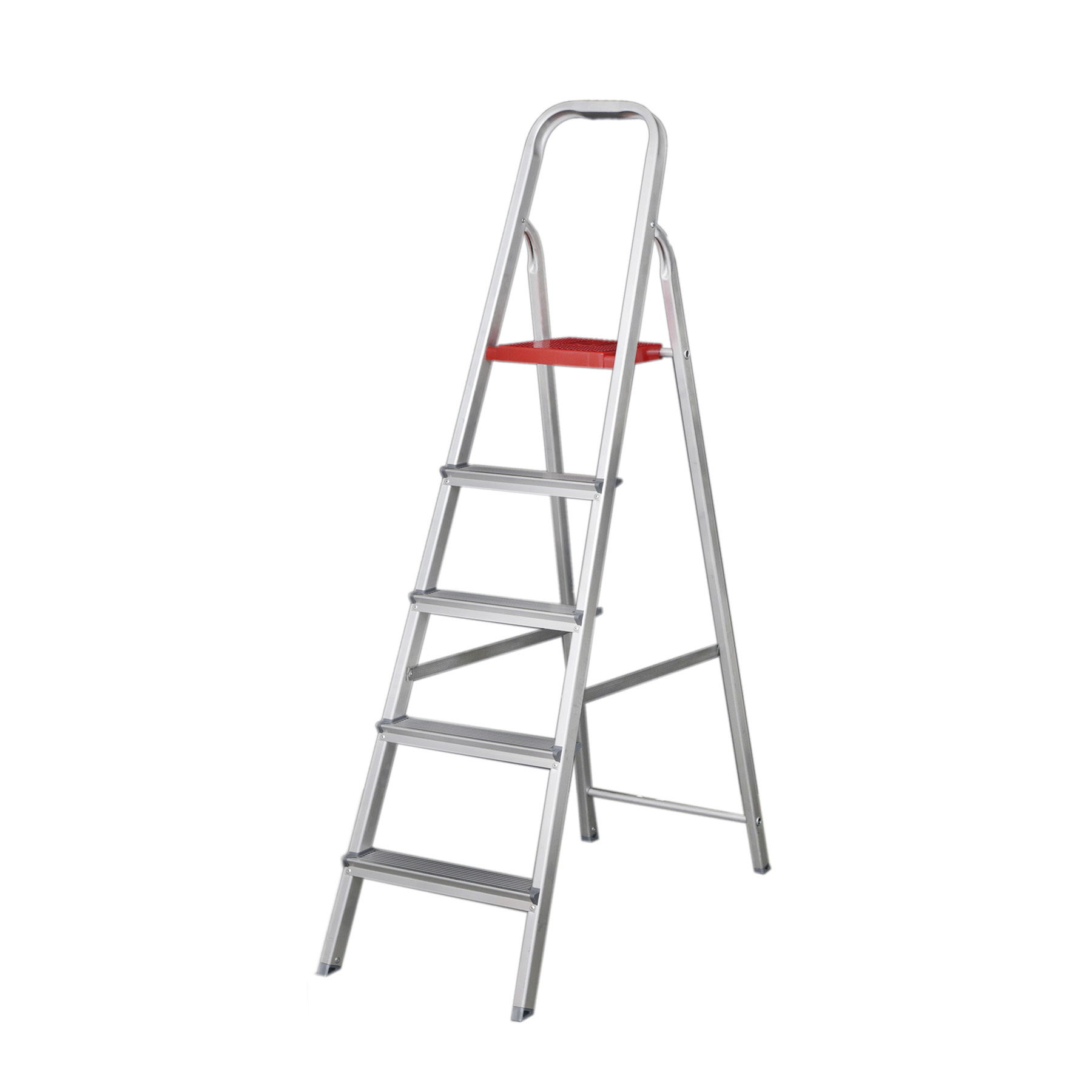 Escada Alumínio 5 Degraus 1,53m 120kg Prata e Vermelho Reisam - Imagem 1